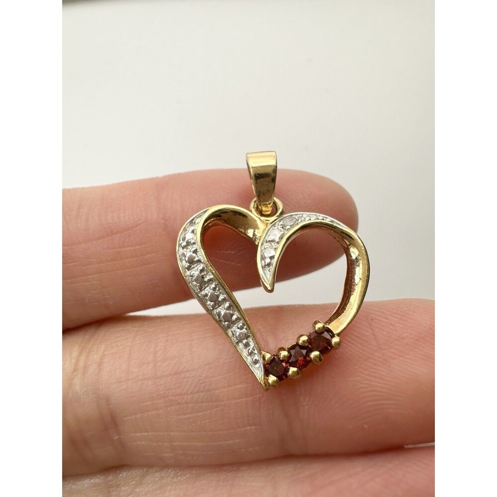 925 Sterling Silver 14k Gold Vermeil Genuine Garnet Diamond Heart Pendant